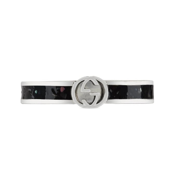 Gucci Silver & Black Enamel Interlocking G 3.5mm Ring