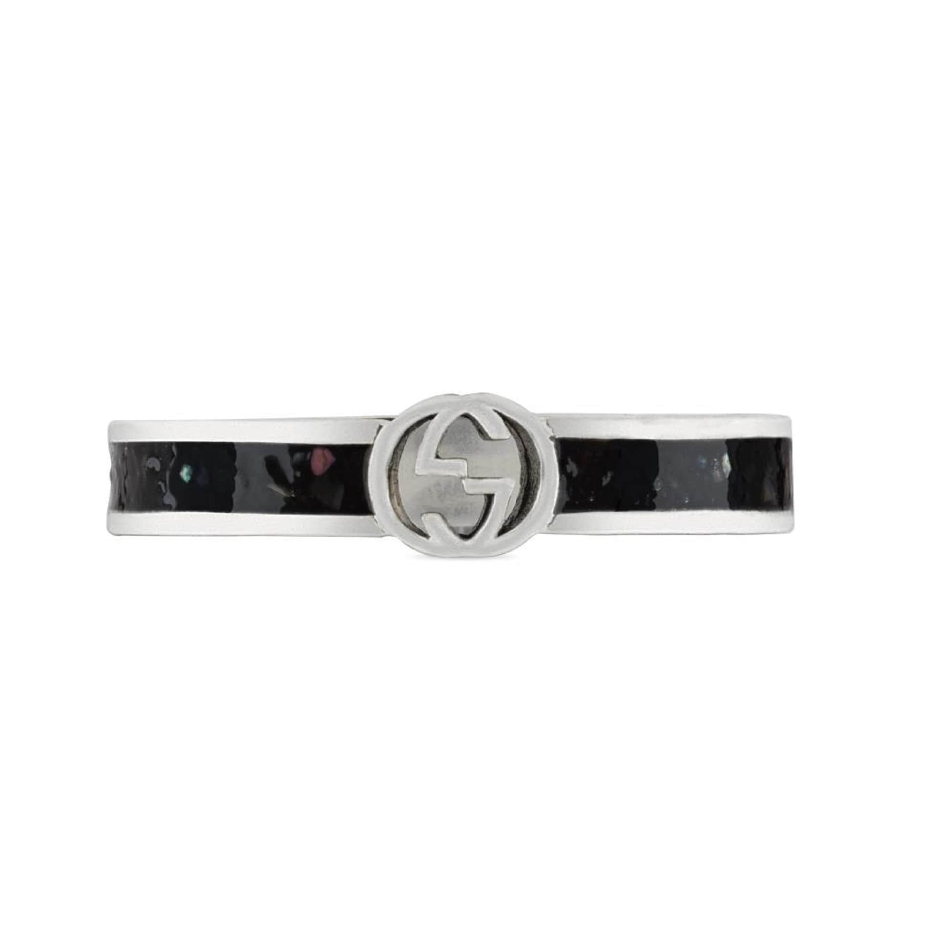 Gucci Gucci Interlocking Sterling Silver & Black Enamel 3.5mm Ring