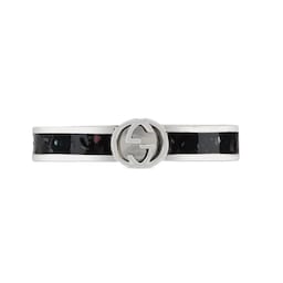 37341515 - Gucci Interlocking Sterling Silver & Black Enamel 3.5mm Ring