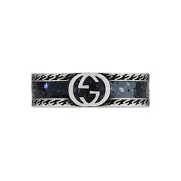 37341516 - Gucci Interlocking Sterling Silver & Black Enamel Ring