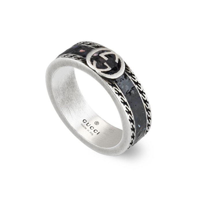 Gucci Gucci Interlocking Sterling Silver & Black Enamel Ring