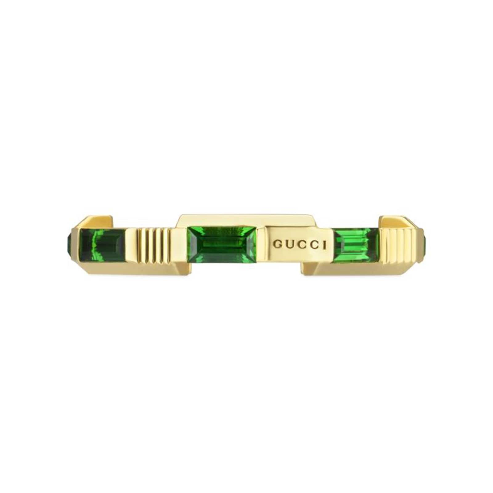 18ct Yellow Gold Green Tourmaline Link 2 Love Ring - Ring Size P