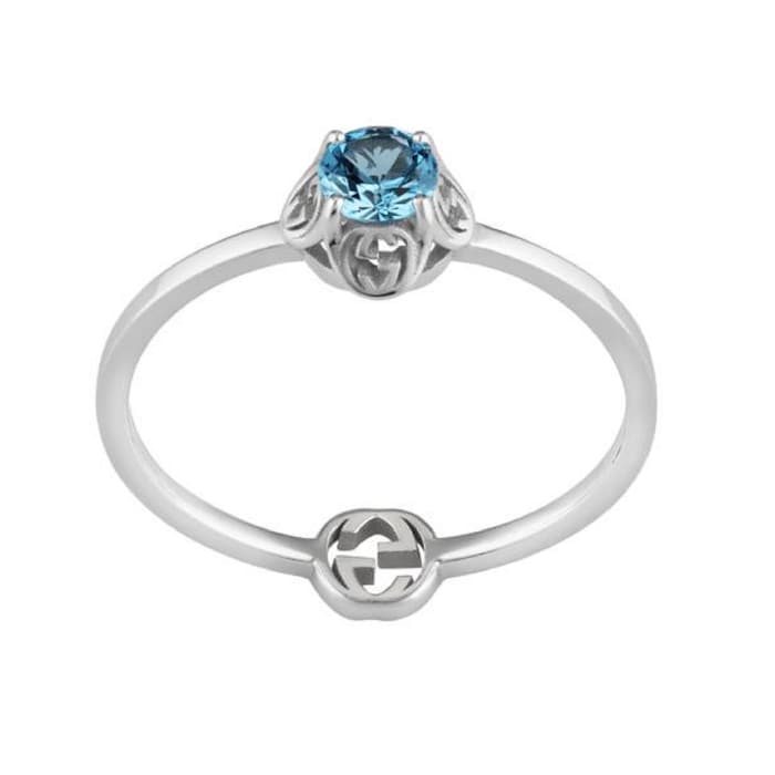 Gucci Gucci Interlocking 18ct White Gold & Blue Topaz Ring