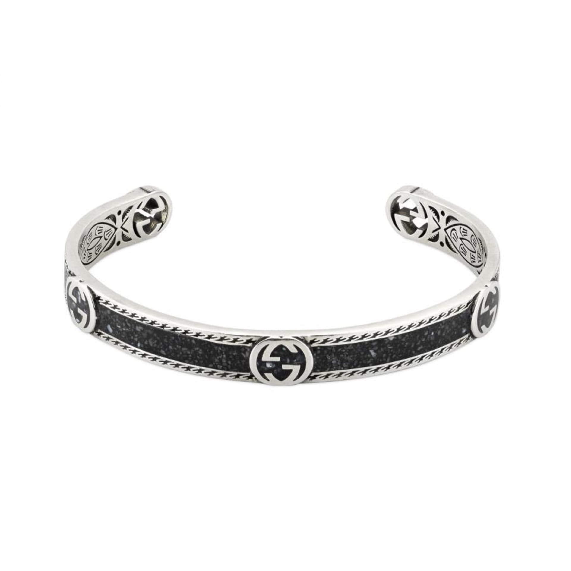 Gucci Gucci Interlocking Sterling Silver & Black Enamel Cuff Bracelet