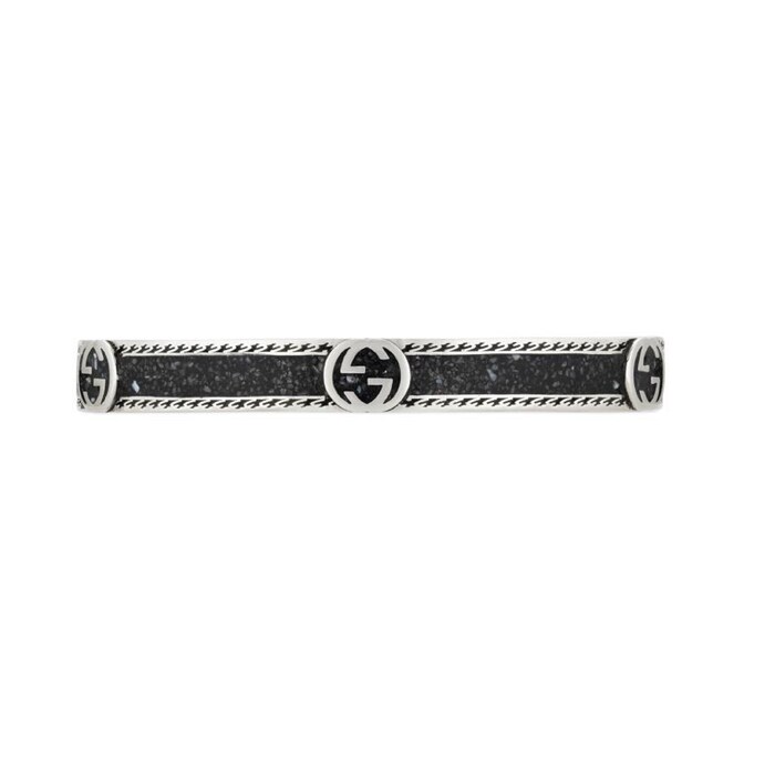 Gucci Silver & Black Enamel Interlocking Cuff Bracelet