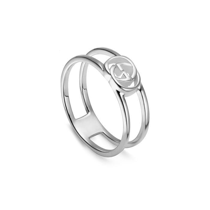 Gucci Gucc Interlocking Sterling Silver 2 Row Open Ring - Size 8
