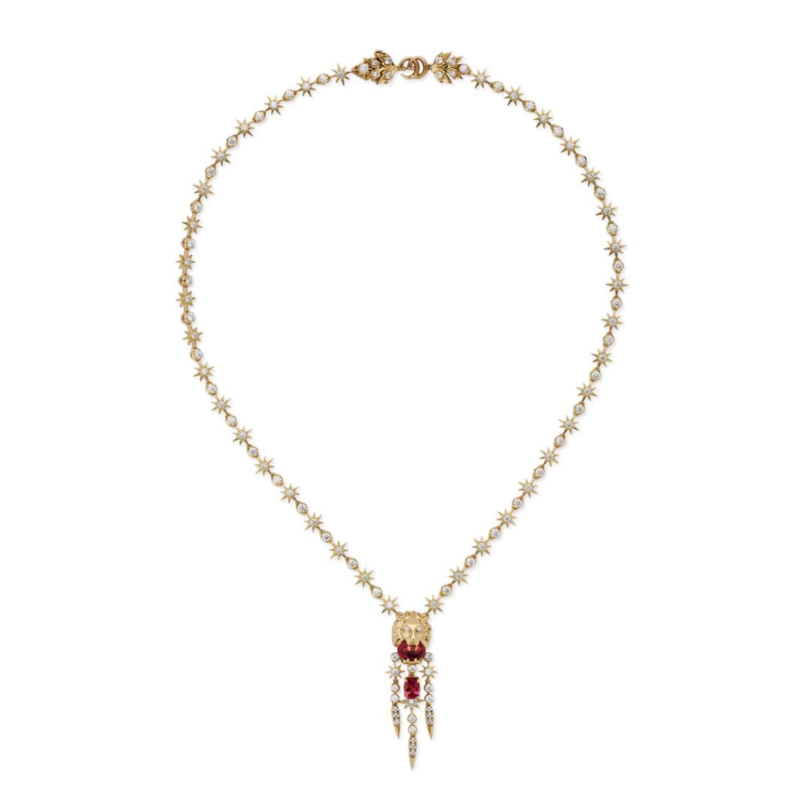 Gucci 18ct Yellow Gold Lion Head Diamond & Tourmaline Necklace Gucci 18ct Yellow Gold Lion Head Diamond & Tourmaline Necklace