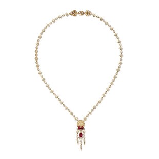Gucci 18ct Yellow Gold Lion Head Diamond & Tourmaline Necklace