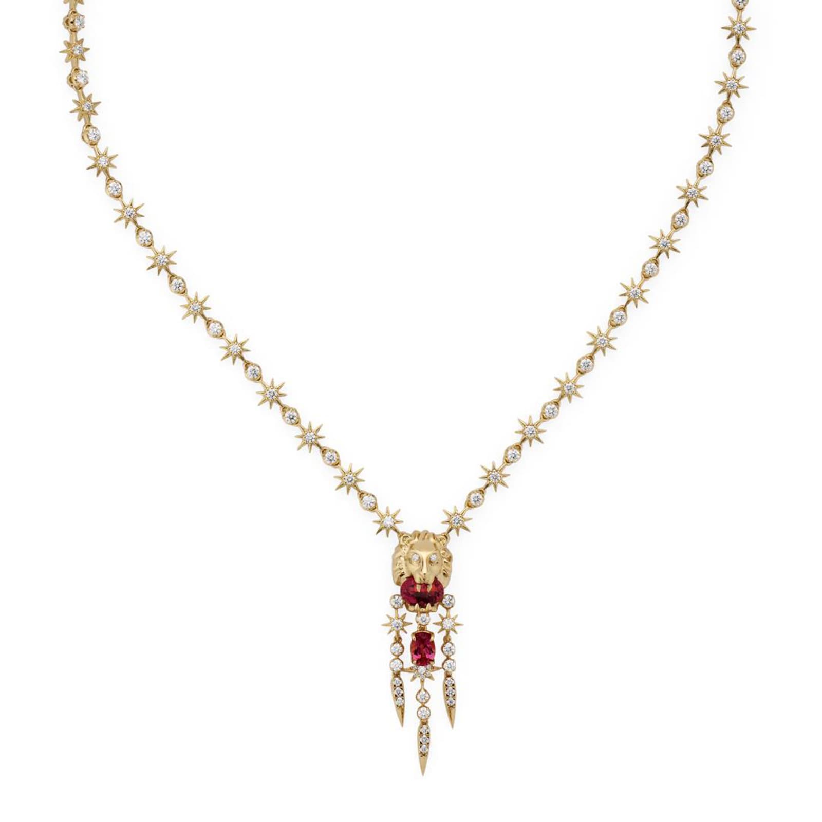 Gucci 18ct Yellow Gold Lion Head Diamond & Tourmaline Necklace Gucci 18ct Yellow Gold Lion Head Diamond & Tourmaline Necklace