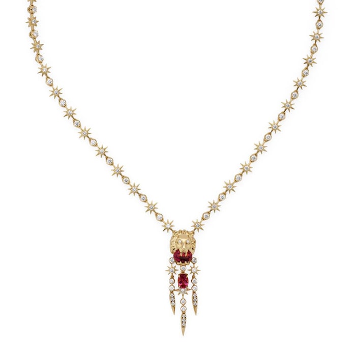 Gucci 18ct Yellow Gold Lion Head Diamond & Tourmaline Necklace