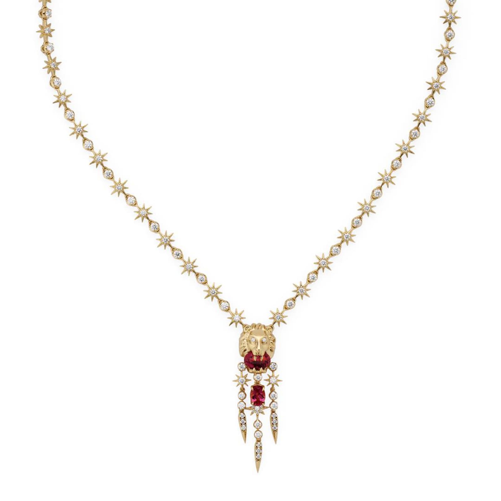 Gucci 18ct Yellow Gold Lion Head Diamond & Tourmaline Necklace