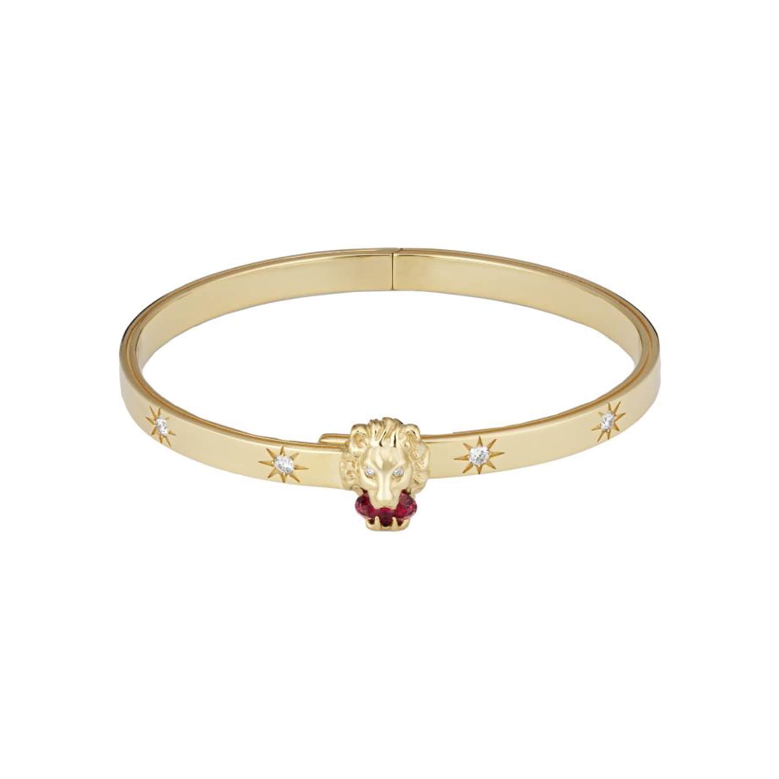 Gucci 18ct Yellow Gold Lion Head Diamond & Tourmaline Bracelet Gucci 18ct Yellow Gold Lion Head Diamond & Tourmaline Bracelet