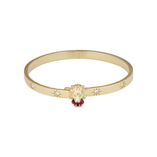 Gucci 18ct Yellow Gold Lion Head Diamond & Tourmaline Bracelet