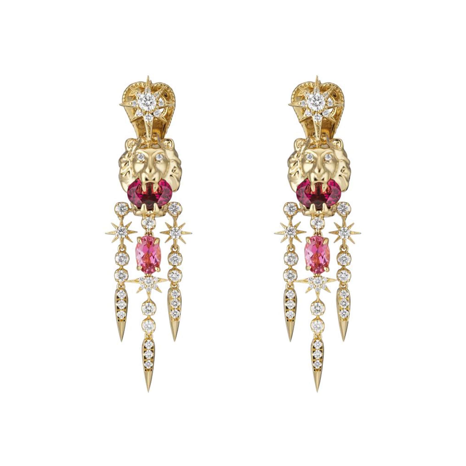 Gucci 18ct Yellow Gold Lion Head Diamond & Tourmaline Earrings Gucci 18ct Yellow Gold Lion Head Diamond & Tourmaline Earrings