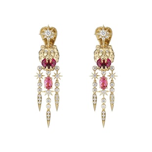 Gucci 18ct Yellow Gold Lion Head Diamond & Tourmaline Earrings