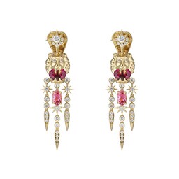 37341537 - 18ct Yellow Gold Lion Head Diamond 
Tourmaline Earrings