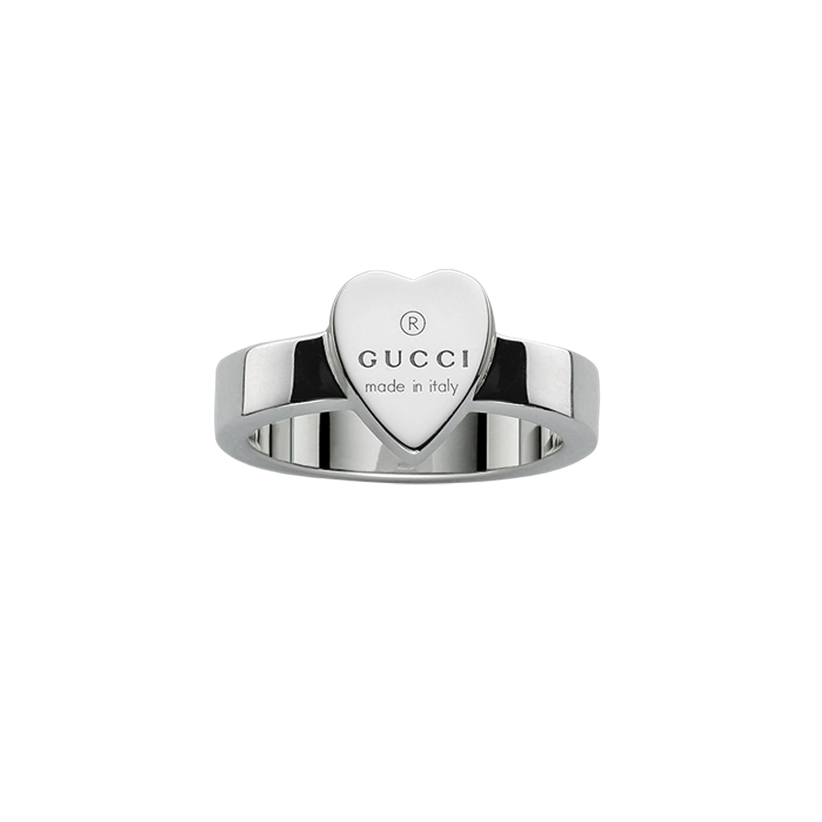 Gucci Trademark Sterling Silver Heart Ring - Size 6.75