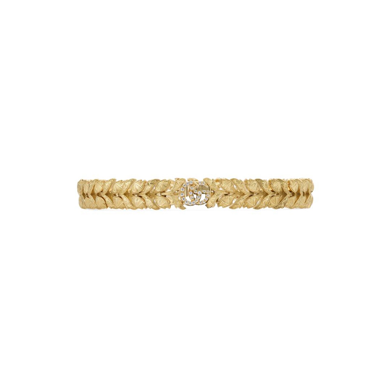 Gucci 18k Yellow Gold 0.04cttw Diamond Flora Double G Bracelet Size Medium