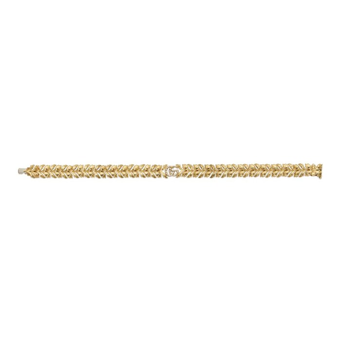 Gucci 18k Yellow Gold 0.04cttw Diamond Flora Double G Bracelet Size Medium