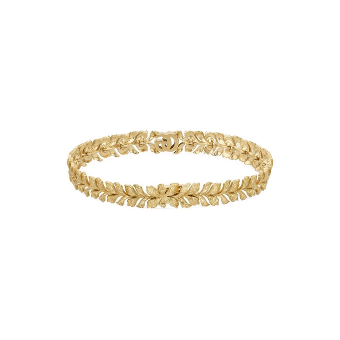 Gucci 18k Yellow Gold 0.04cttw Diamond Flora Double G Bracelet Size Medium