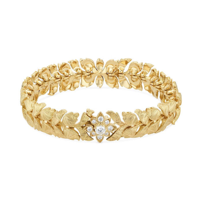 Gucci 18k Yellow Gold 0.39cttw Diamond Gucci Flora Bracelet Size Medium
