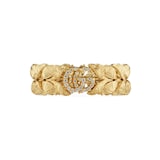 Gucci 18k Yellow Gold 0.04cttw Diamond Flora Double G Fashion Ring Size 6.5
