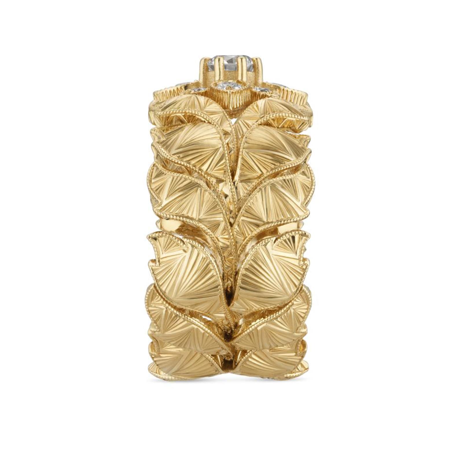 Gucci 18k Yellow Gold 0.39cttw Diamond Gucci Flora Ring Size 6.5