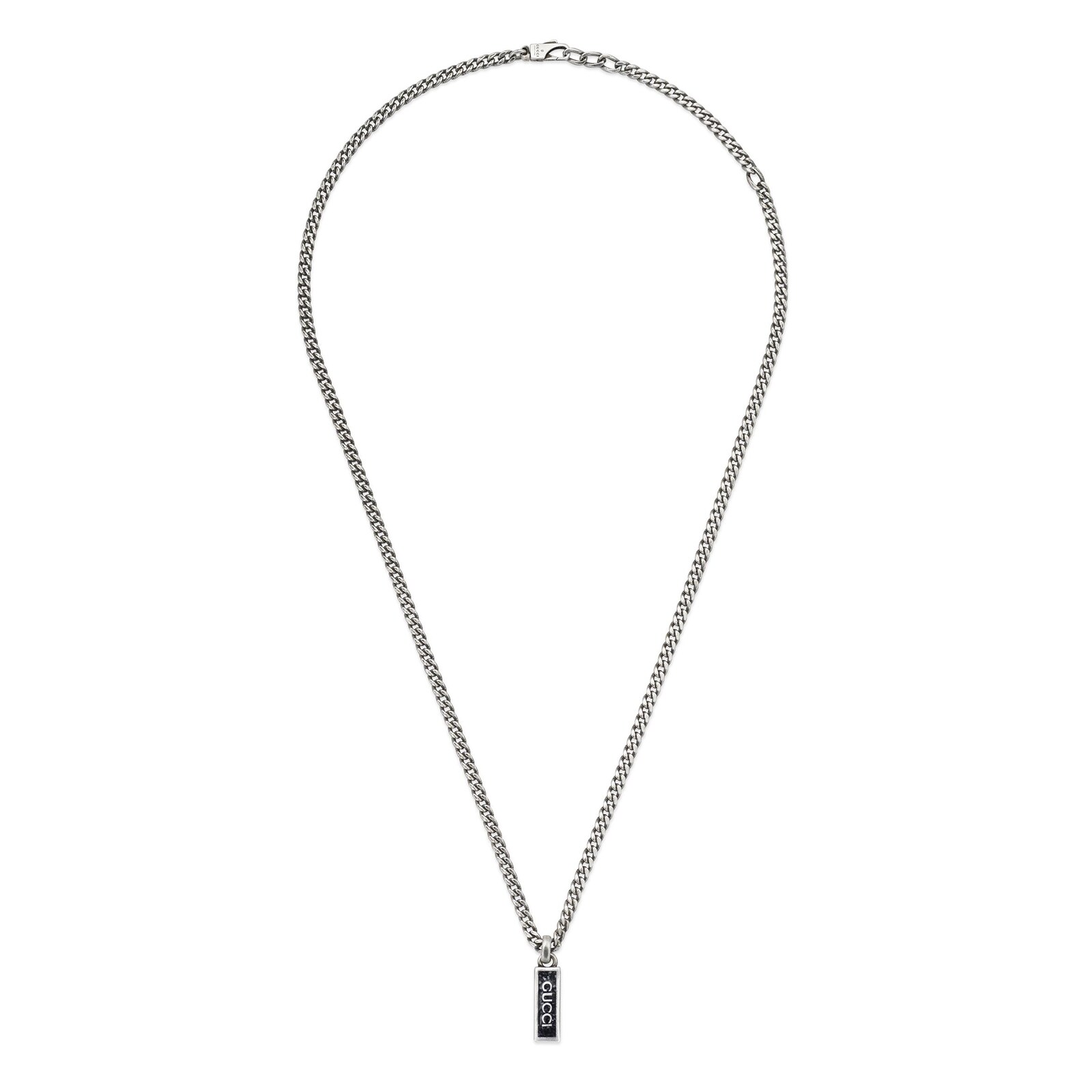 Gucci Silver & Black Enamel ID Tag Pendant