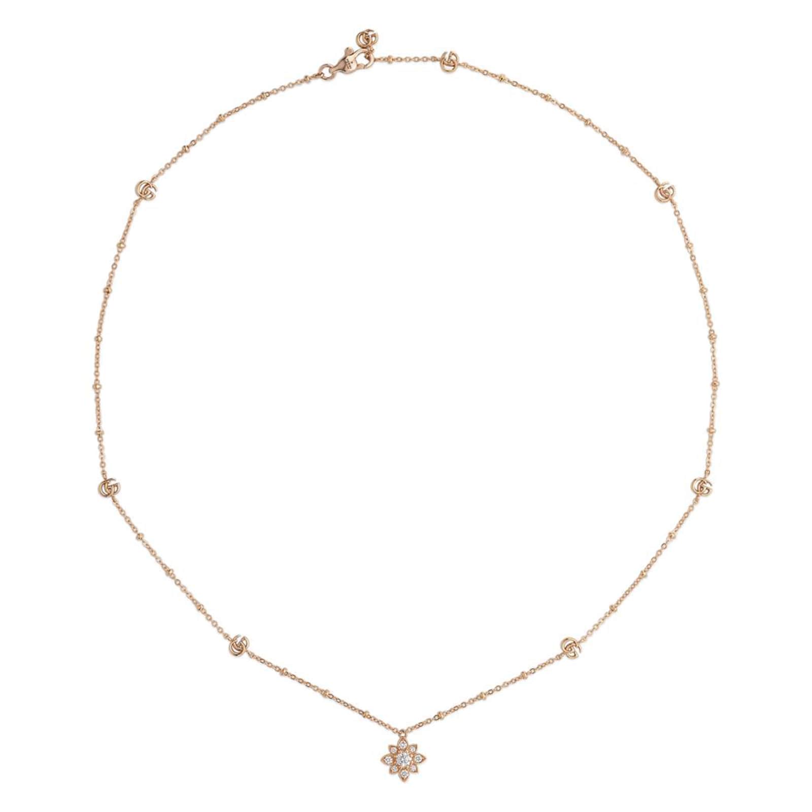 Gucci 18k Rose Gold 0.16cttw Diamond Gucci Flora Necklace 15.7"