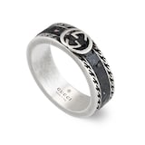Gucci Sterling Silver and Black Enamel Interlocking G 6mm Ring Size 6