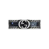 Gucci Gucci Interlocking Sterling Silver and Black Enamel 6mm Ring Size 6