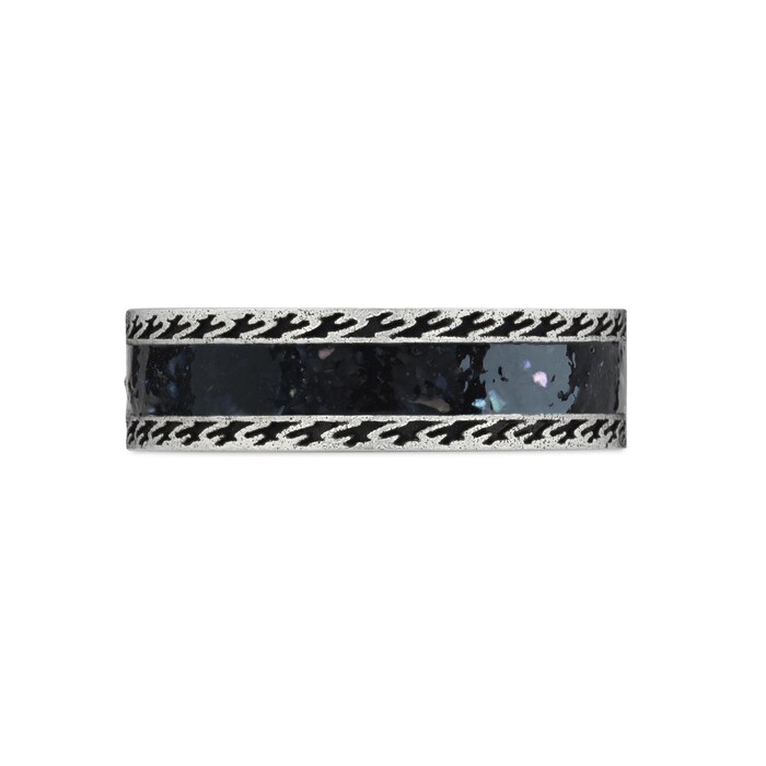 Gucci Gucci Interlocking Sterling Silver and Black Enamel 6mm Ring Size 6