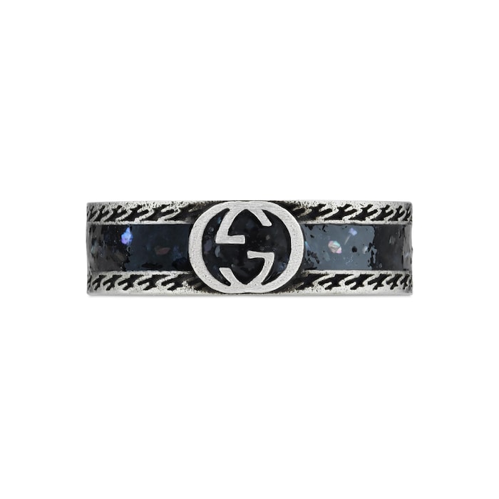 Gucci Gucci Interlocking Sterling Silver and Black Enamel 6mm Ring Size 6.5