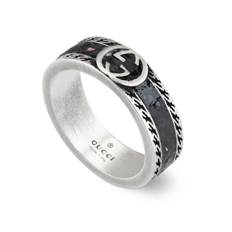 Gucci Gucci Interlocking Sterling Silver and Black Enamel 6mm - Ring Size 7.25 Gucci Gucci Interlocking Sterling Silver and Black Enamel 6mm - Ring Size 7.25