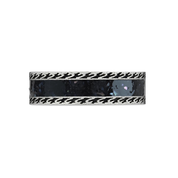 Gucci Gucci Interlocking Sterling Silver and Black Enamel 6mm - Ring Size 7.25