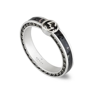Gucci Gucci Interlocking Sterling Silver and Black Enamel Ring Size 7.25 Gucci Gucci Interlocking Sterling Silver and Black Enamel Ring Size 7.25