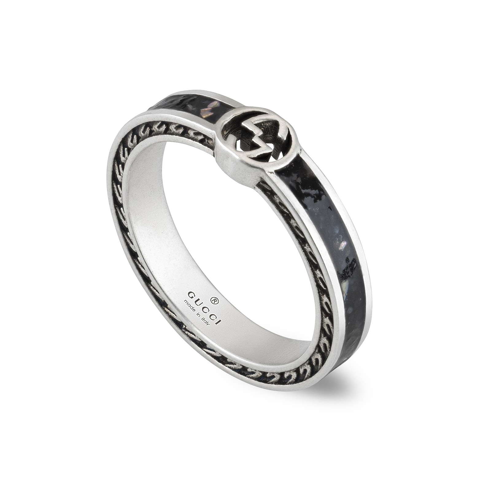 Gucci Gucci Interlocking Sterling Silver and Black Enamel Ring Size 6.5 Gucci Gucci Interlocking Sterling Silver and Black Enamel Ring Size 6.5