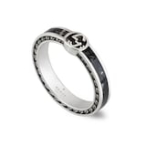 Gucci Sterling Silver and Black Enamel Interlocking G Ring Size 6.5