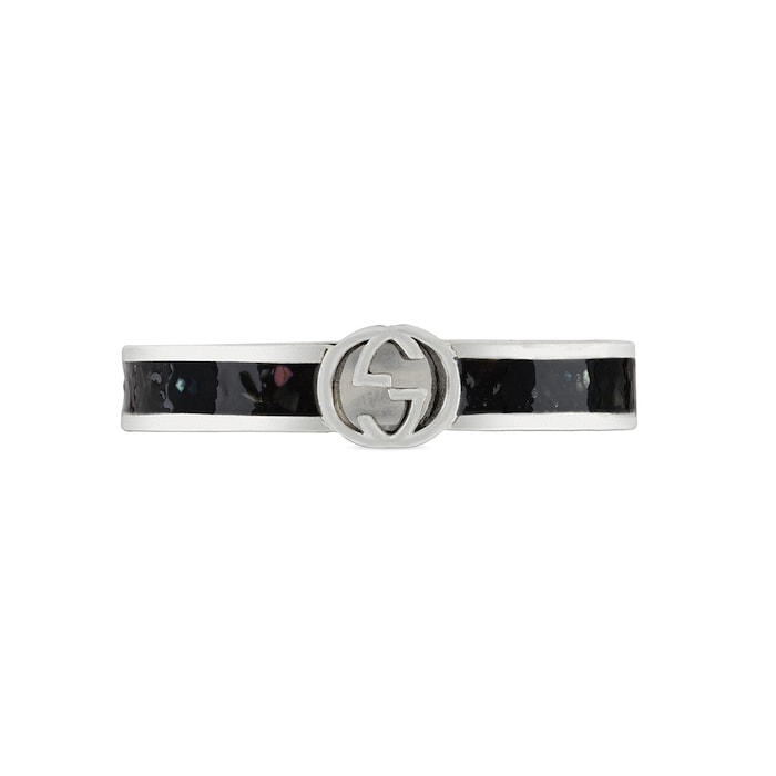 Gucci Gucci Interlocking Sterling Silver & Black Enamel Ring - Size 6.75