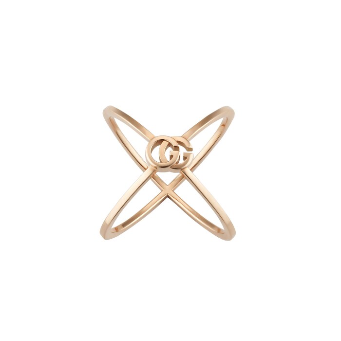 Gucci 18k Rose Gold Running G Crossover Ring Size 5.75