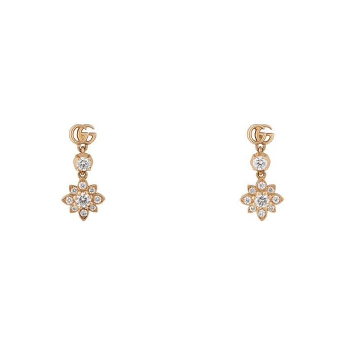 Gucci 18k Rose Gold 0.28cttw Diamond Gucci Flora Drop Earrings
