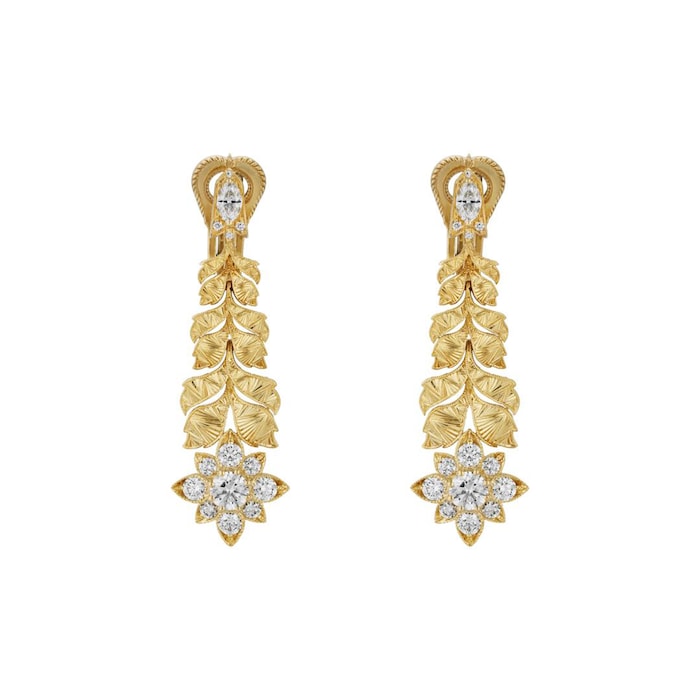Gucci 18k Yellow Gold 1.31cttw Diamond Flora Flower Drop Earrings