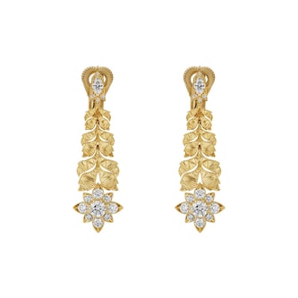 Gucci 18k Yellow Gold 1.31cttw Diamond Flora Flower Drop Earrings