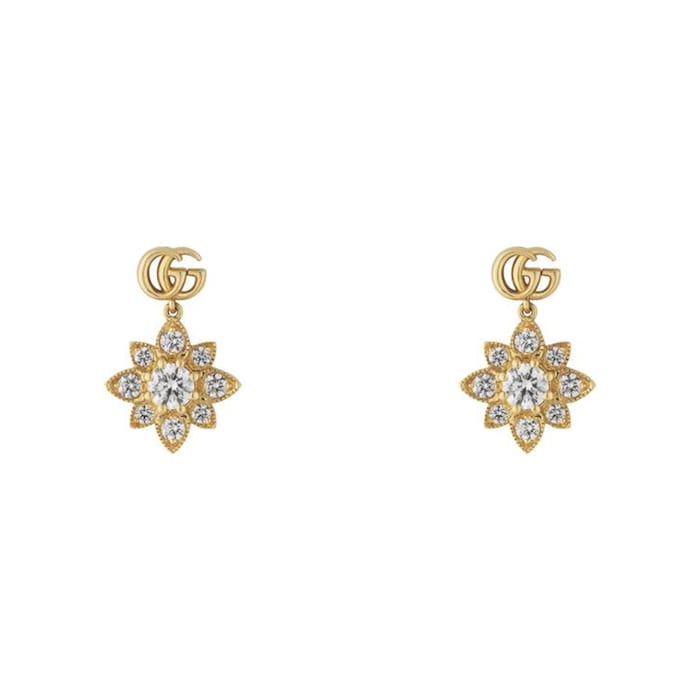 Gucci 18k Yellow Gold 0.65cttw Diamond Gucci Flora Drop Earrings