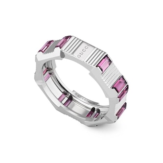 Gucci 18k White Gold 7mm Gucci Link to Love Rubelite Ring Size 6.5