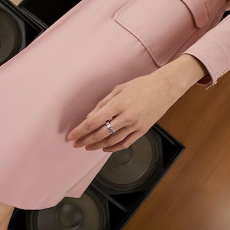 Gucci 18k White Gold 7mm Gucci Link to Love Rubelite Ring Size 6.5