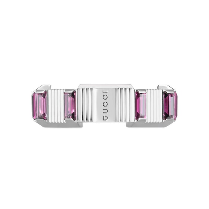 Gucci 18k White Gold 7mm Gucci Link to Love Rubelite Ring Size 6.5