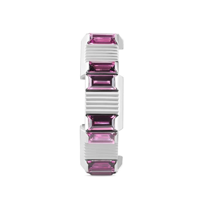 Gucci 18k White Gold 7mm Gucci Link to Love Rubelite Ring Size 6.5