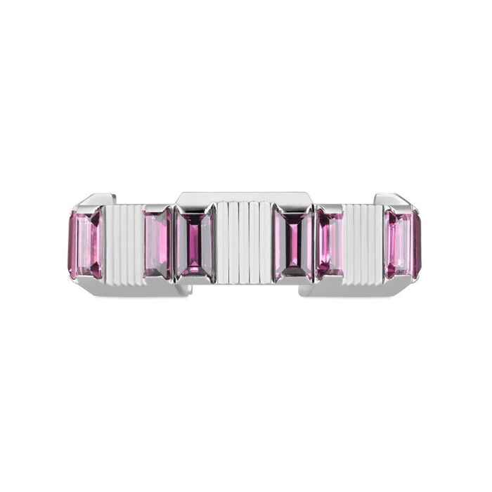 Gucci 18k White Gold 7mm Gucci Link to Love Rubelite Ring Size 6.5
