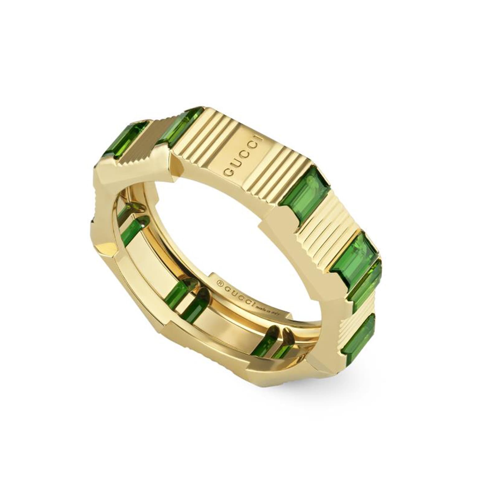 Gucci 18k Yellow Gold 7mm Gucci Link to Love Green Tourmaline Ring Size 6.5
